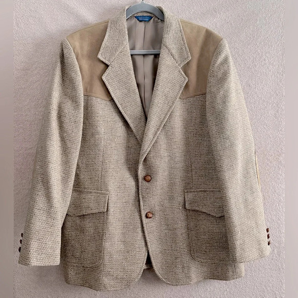 Vintage Pendleton Suede & Tweed Sport Coat/Suit Jacket/Blazer-Tan/Beige-Men’s 44 - Picture 1 of 14